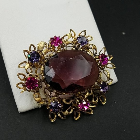 Vintage Austria Fuschia & Purple Rhinestone Brooch